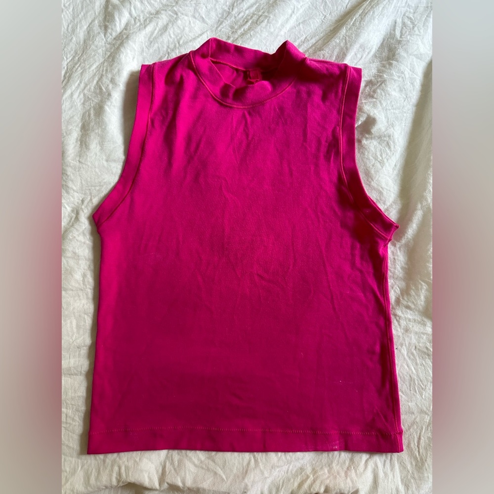 Skims hot pink cotton jersey mock neck